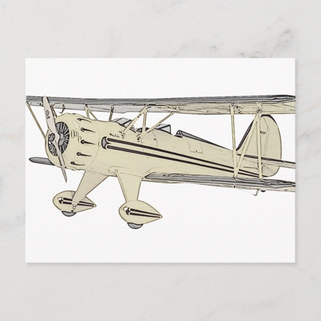 Vintager gelber Waco-Biplane-Stift Zeichnend Postkarte (Vorderseite)