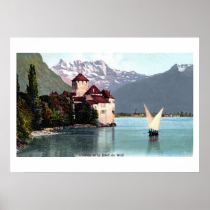 Vintager Genfersee Schloss Chillon Poster