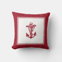 Vintager Gerahmter Anker Roter Throw Kissen