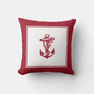 Vintager Gerahmter Anker Roter Throw Kissen