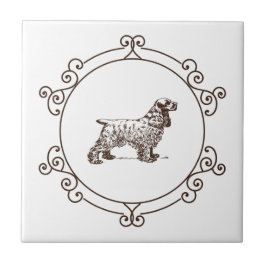 Vintager gerahmter Cocker Spaniel Fliese