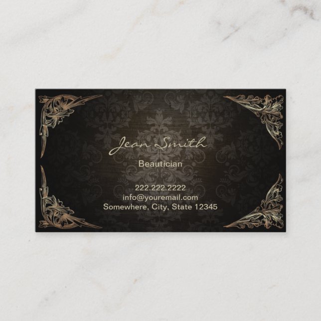 Vintager gerahmter dunkler DamastBeautician Visitenkarte (Vorderseite)