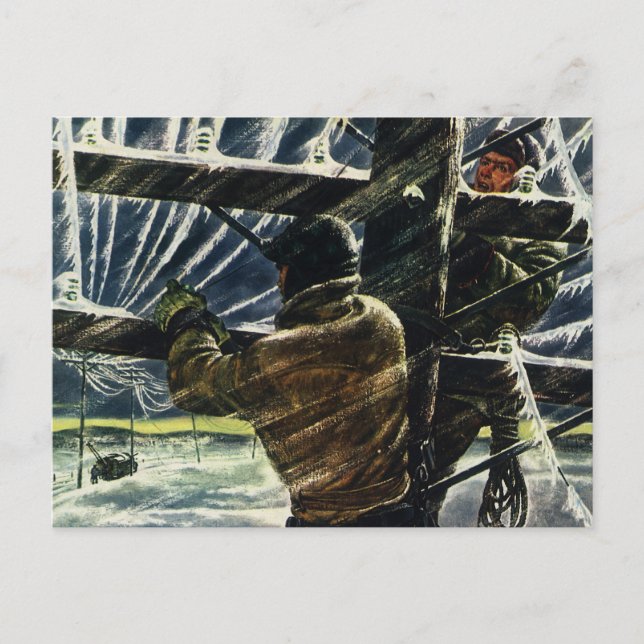 Vintager Geschäftselektriker arbeitet im Schneestu Postkarte (Vorderseite)