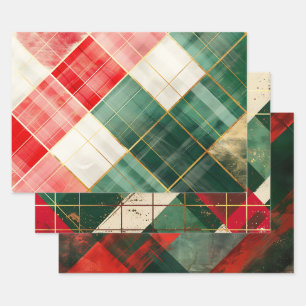 Vintager, gestörter roter Tartan Kariert Geschenkpapier Set
