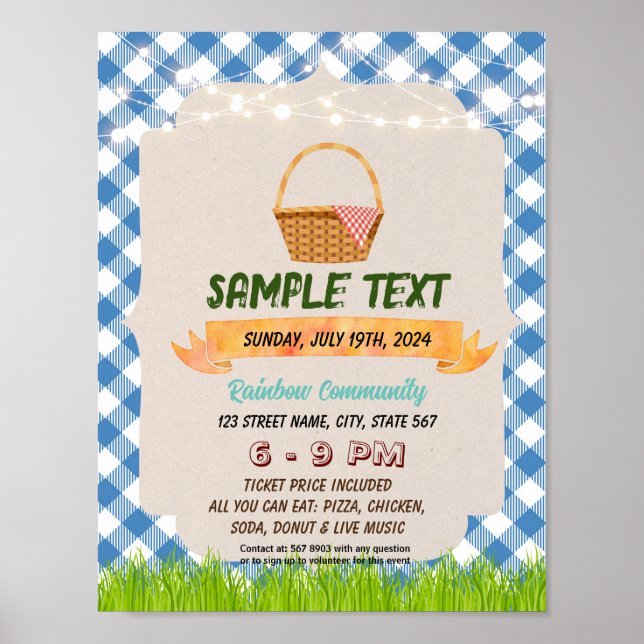 Vintager Gingham Picknick-Thema Flyer Poster (Vorne)