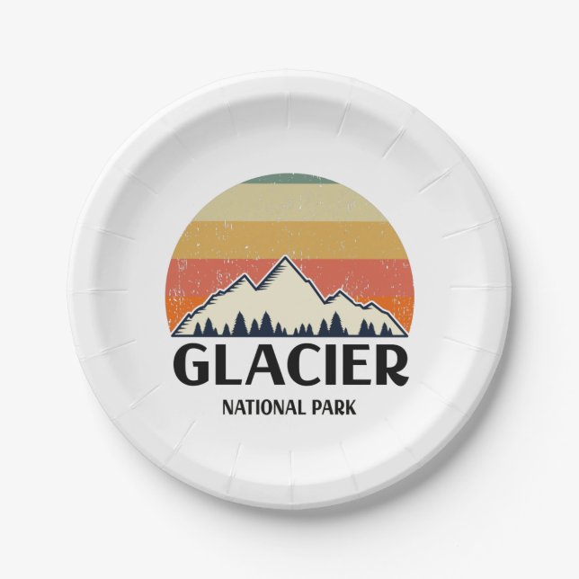 Vintager Glacier-Nationalpark Pappteller (Vorderseite)