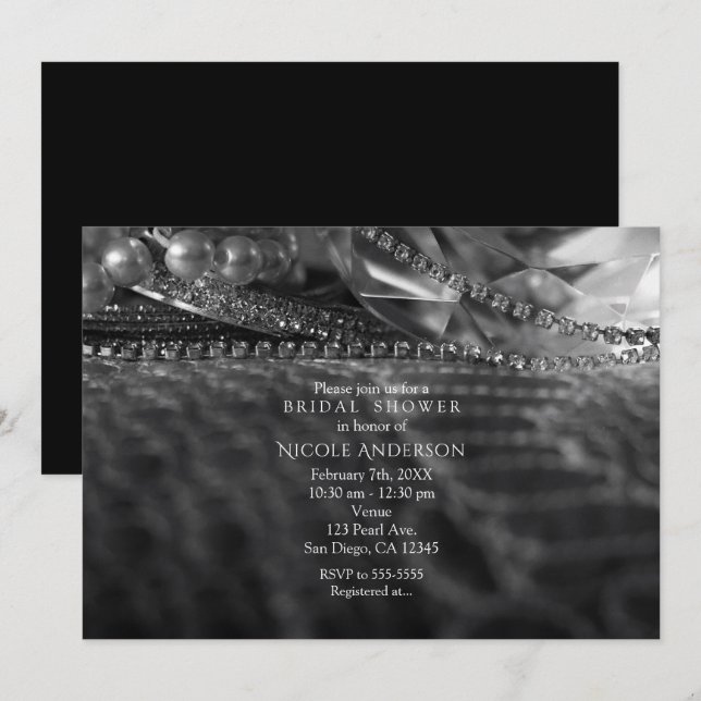 Vintager Glamour Diamonds & Pearls Einladungen (Vorne/Hinten)