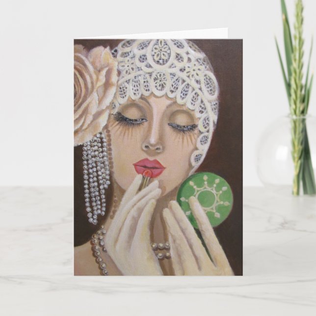 Vintager Glamour Gal/ Note Card Karte (Vorderseite)