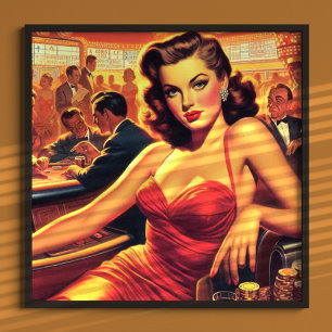 Vintager Glamour Girl Rotes Kleid Poster