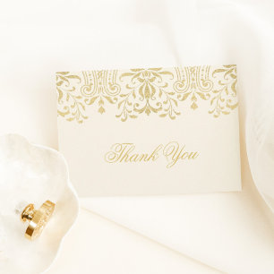 Vintager Glamour Hochzeit von Elfenbein und Gold V Dankeskarte
