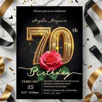 Vintager Glamour Rote Rose Gold Nummer 70. Geburts Einladung
