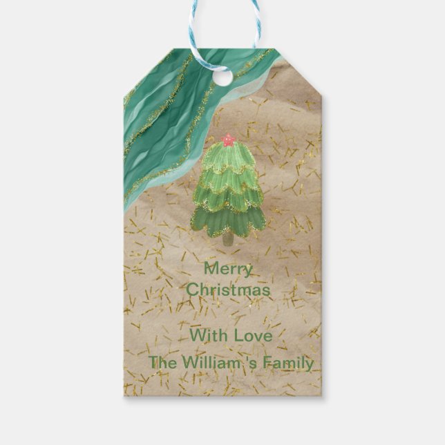 Vintager Glitzer Weihnachtsbaum Geschenkanhänger (Vorderseite)
