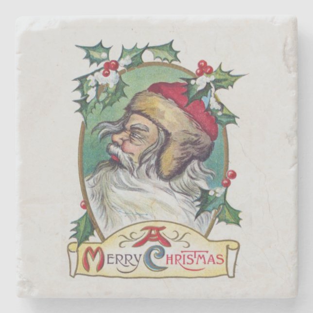 Vintager Gnome Weihnachten Steinuntersetzer (Vorderseite)