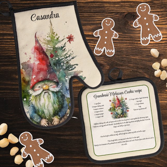 Vintager Gnome Weihnachtsrezeptorkoch Ofenhandschuh & Topflappen-Set (Von Creator hochgeladen)