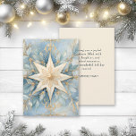Vintager Gold Christmas Star Feiertagskarte<br><div class="desc">Eleganter Vintager Weihnachtsstern in Gold und Cremetönen auf blauer Grußkarte. Personalisiert auf der Rückseite mit Ihrer Nachricht und Ihrem Namen. Kontaktieren Sie mich für Hilfe bei Ihrer Anpassung oder um zusätzliche Matching oder Koordination von Zazzle Produkten anzufordern.</div>