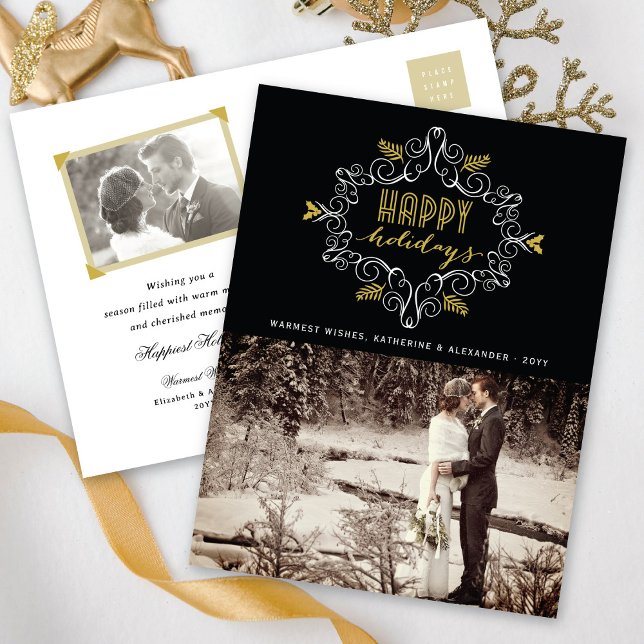 Vintager Gold Deko Feierliche Feiertage Feiertagspostkarte (Von Creator hochgeladen)