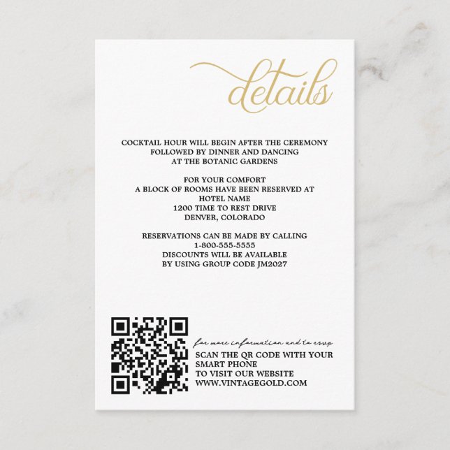 Vintager Gold QR Code und Details Begleitkarte (Vorderseite)