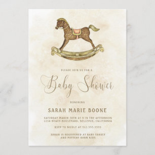 Vintager Gold Rocking Horse Babydusche Einladung