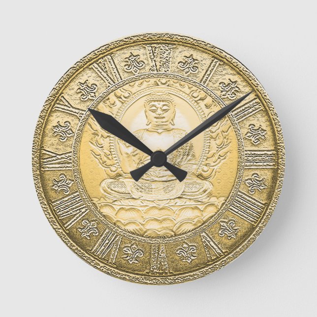 Vintager Goldblick Buddhas Runde Wanduhr (Vorderseite)