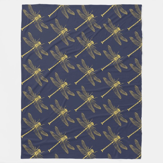 Vintager Golden Dragonfly Fleece Blanket (Vorderseite)