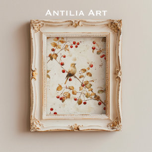 Vintager Goldener Vogel auf der Zweigstelle des Ro Poster