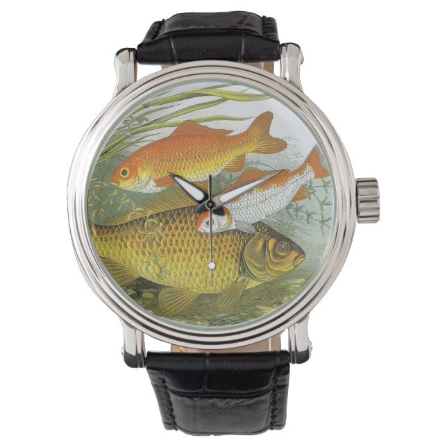 Vintager Goldfish Koi Fisch, Meeresaquatische See  Armbanduhr (Vorderseite)