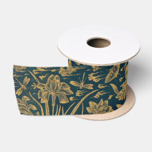 Vintager Goldflora-Drachenschwarz Satinband