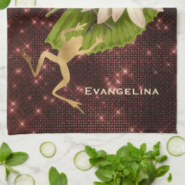 Vintager Goldfrosch Lily Pad Geschirrtuch