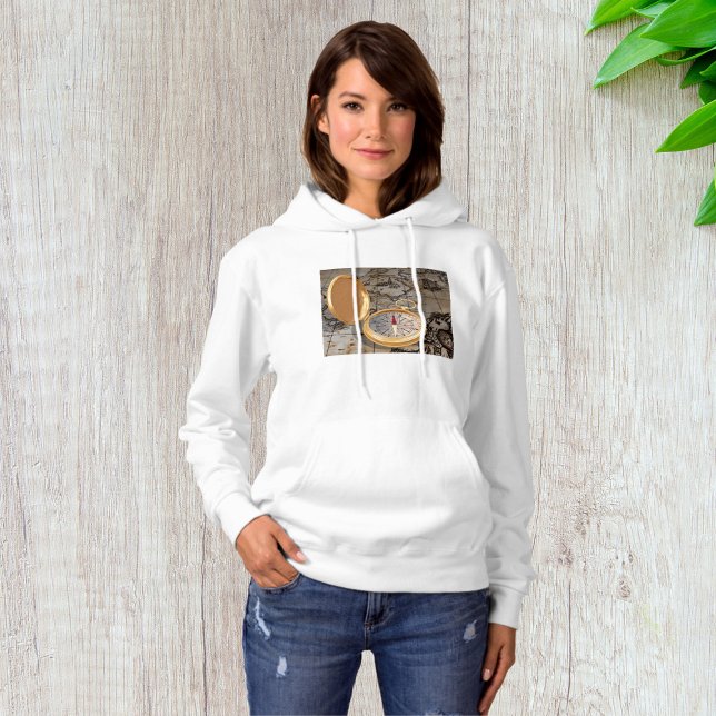 Vintager Goldkompass auf antiker Piratenkarte Hoodie (Von Creator hochgeladen)
