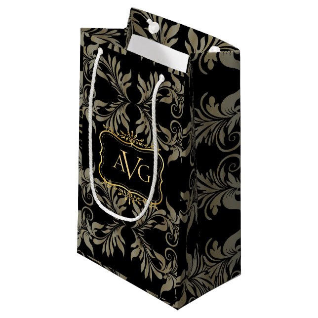 Vintager Goldrahmen aus Black Damask Kleine Geschenktüte (Vorderseite Schrägansicht)