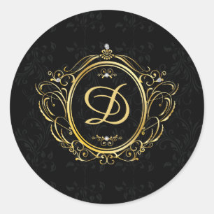 Vintager Goldrahmen mit schwarzem Hintergrund in M Runder Aufkleber