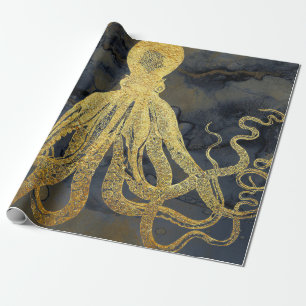 Vintager Goldschwarzer Oktopus Tinte Wasserfarbe Geschenkpapier