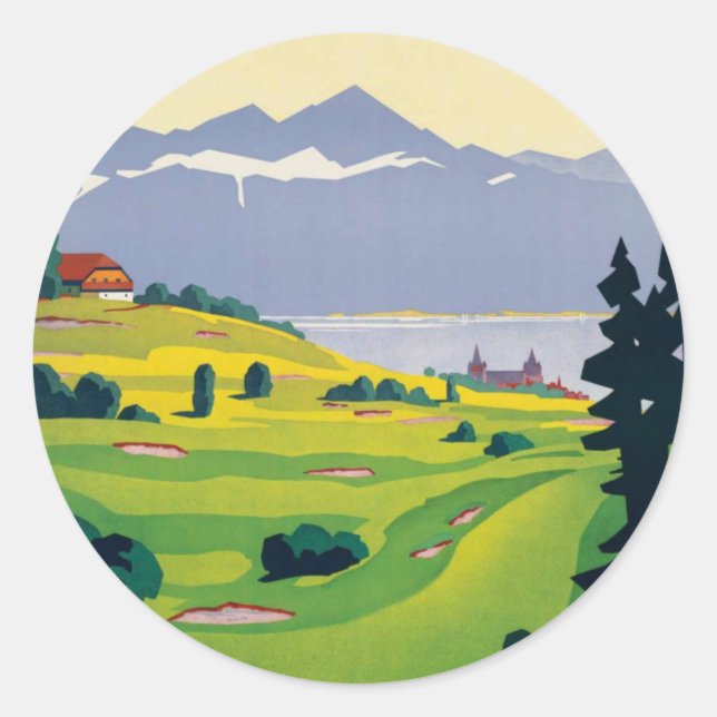 Vintager Golf Lausanne Runder Aufkleber (Vorderseite)