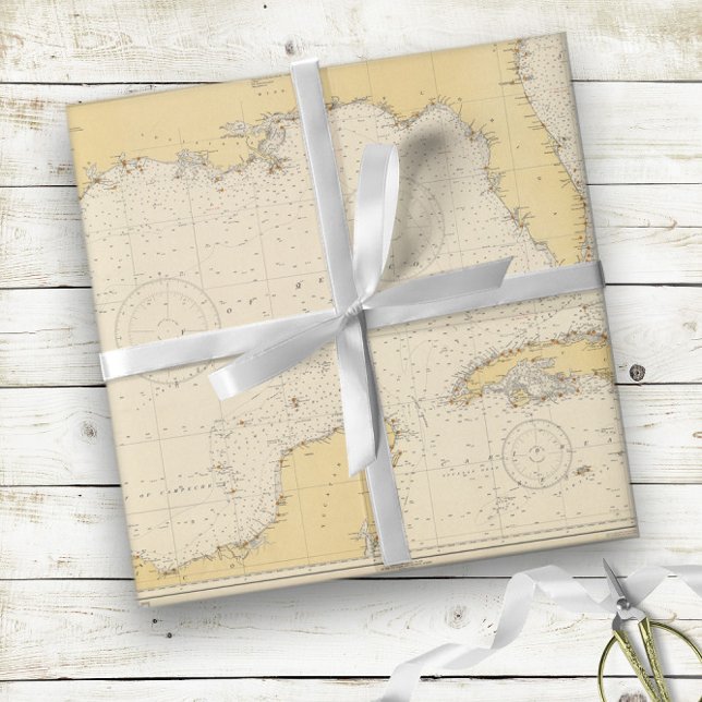 Vintager Golf von Mexiko - Authentische Wasserkart Geschenkpapier (Vintage Gulf of Mexico Authentic Nautical Chart Wrapping Paper
)