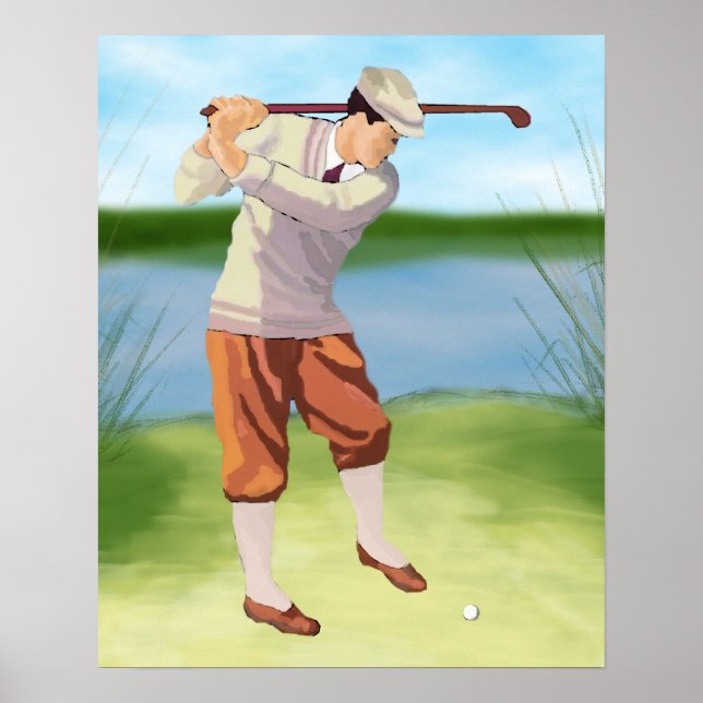 Vintager Golfer am Ufer Poster (Vorne)