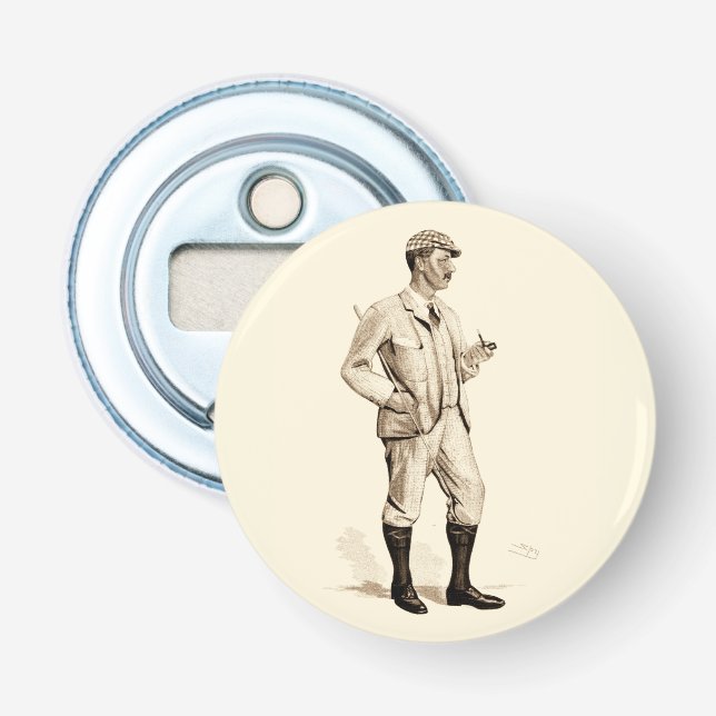 Vintager Golfer mit Tabakpfeifen und Stiefeln Flaschenöffner (Vorderseite)