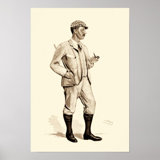 Vintager Golfer mit Tabakpfeifen und Stiefeln Poster (Vorne)