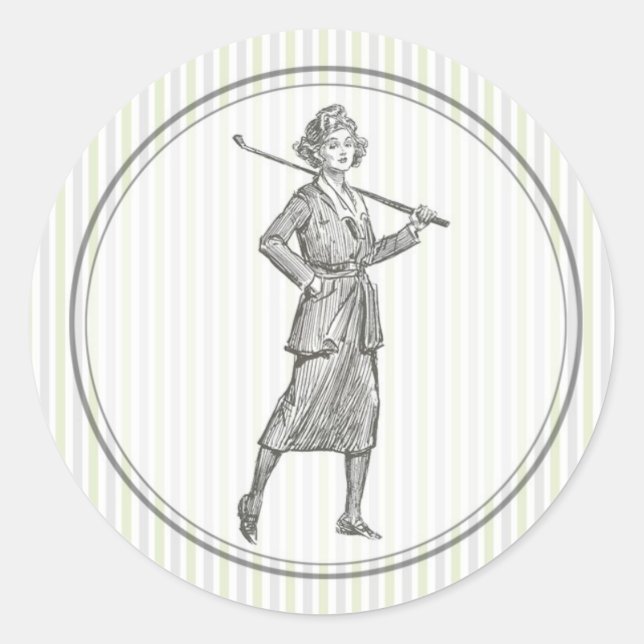 Vintager Golfsticker - Frau Golfer Runder Aufkleber (Vorderseite)