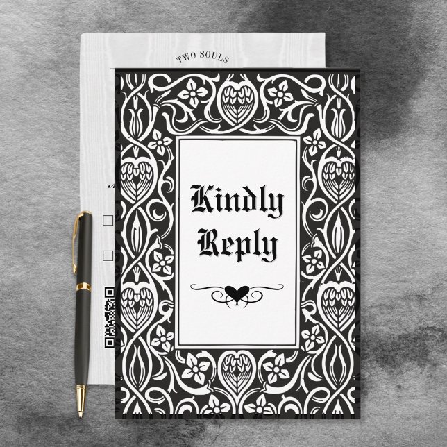 Vintager Gothic Black & White Roycroft Frame RSVP Karte (Von Creator hochgeladen)