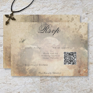 Vintager Gothic Stone Angel Wedding QR Code RSVP Karte