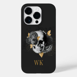 Vintager gotischer Schwarz-Gold-Blütenschädel Case-Mate iPhone 14 Pro Hülle