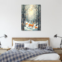 Vintager Gouache Winterhirsch 32x24