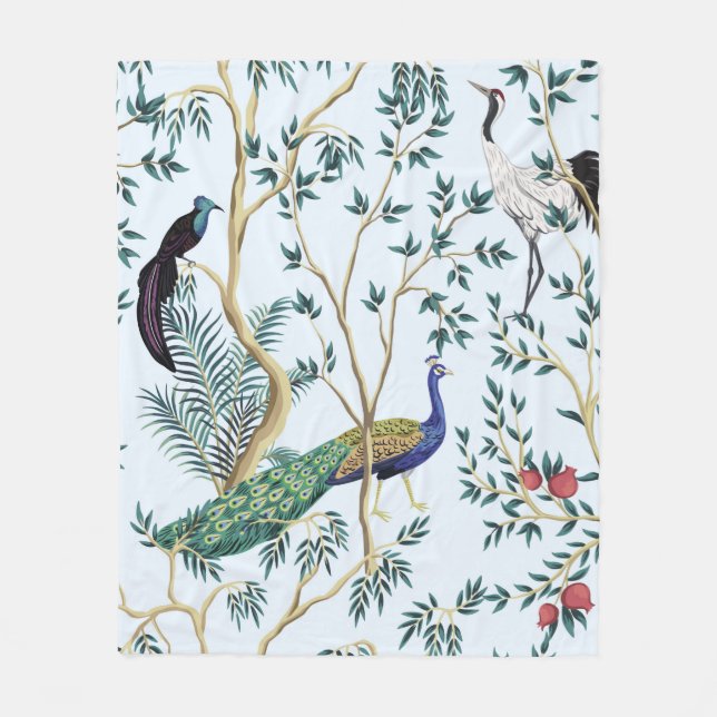 Vintager Granatapfelfruchtbaum, exotischer Vogel Fleecedecke (Vorderseite)