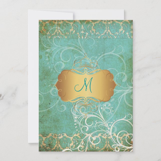 Vintager Graudampfer/Monogramm Hochzeitsempfang Einladung (Vorderseite)