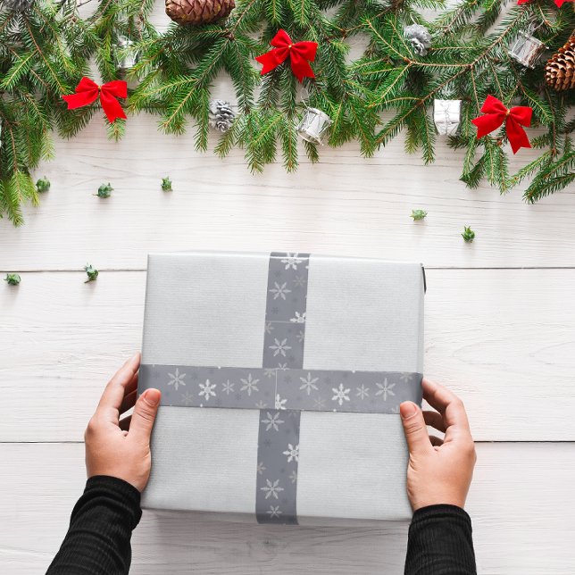 Vintager Grauer Winter Weihnachtsschneeflocken Satinband (Vintage Grey Winter Christmas Snowflakes Satin Ribbon)