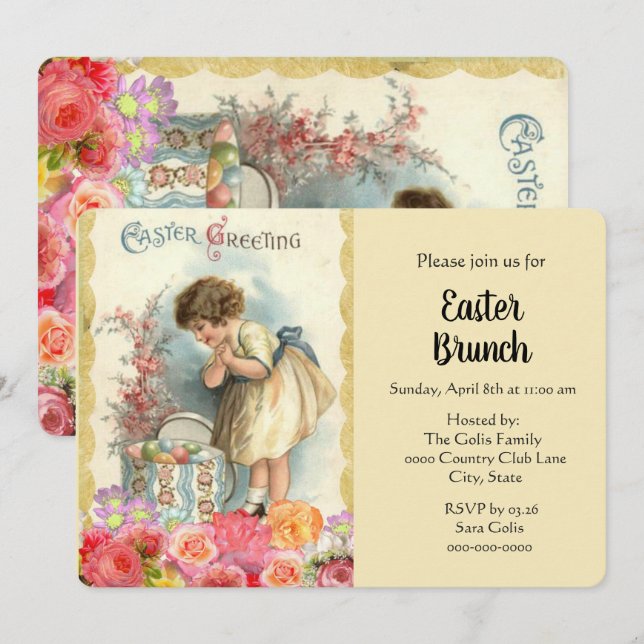 Vintager Grill mit Ostereier Holiday Brunch Invit Einladung (Vorne/Hinten)