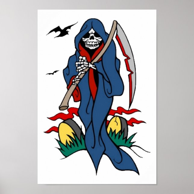 Vintager Grim Sensenmann Tattoo Art Poster (Vorne)