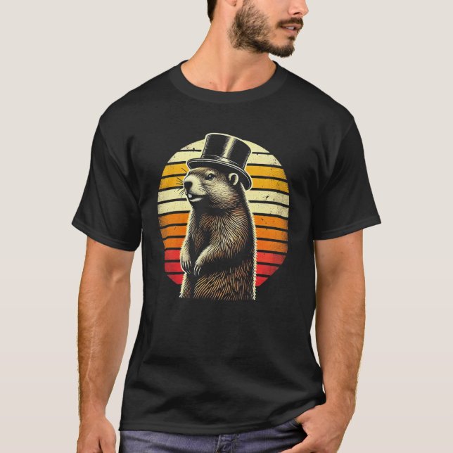Vintager Groundhog T - Shirt - Retro Top Hat Anima (Vorderseite)