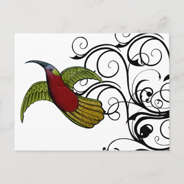 Vintager Grün- und Rothalbvogel Postkarte (Vorderseite)