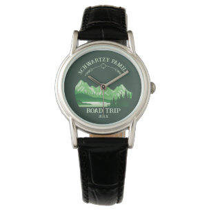 Vintager grüner Berg Sonnenuntergang Armbanduhr